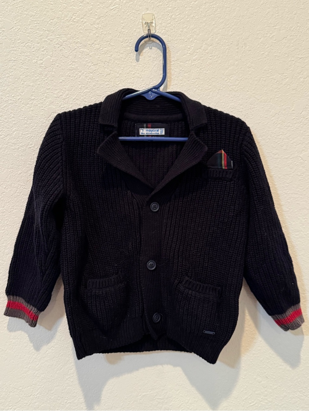 Mayoral Boys Plaid Trim Knit Cardigan Size 3